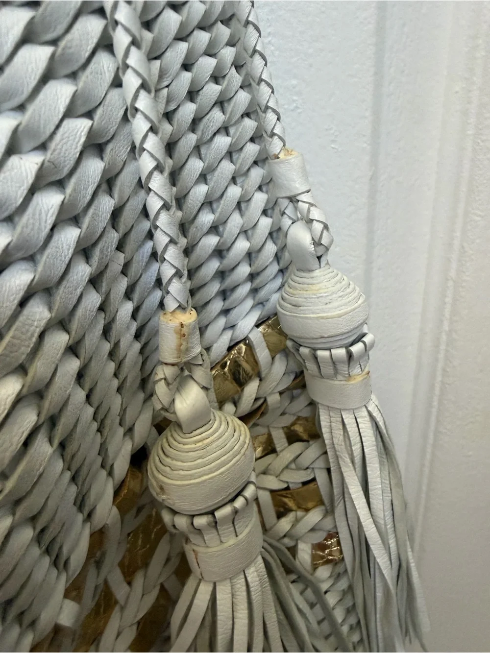 Beverly Feldman white and gold woven large hobo bag Gorgeous